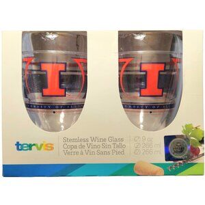 University of Illinois Tervis 2 Insulated Tumblers 9oz Stemless Wine Glasses New